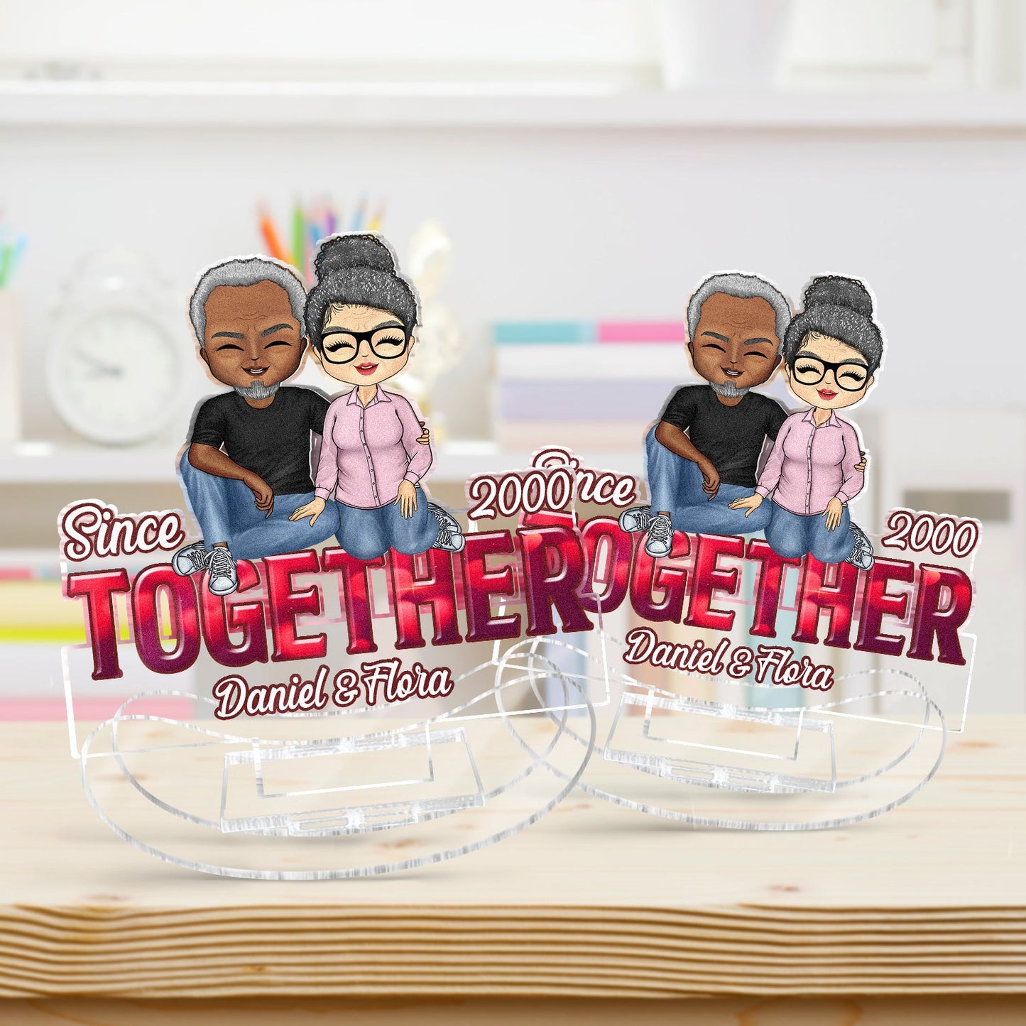Chibi Couple Together Since - Anniversary Gift For Spouse, Husband, Wife - Personalized Acrylic Shaking Stand