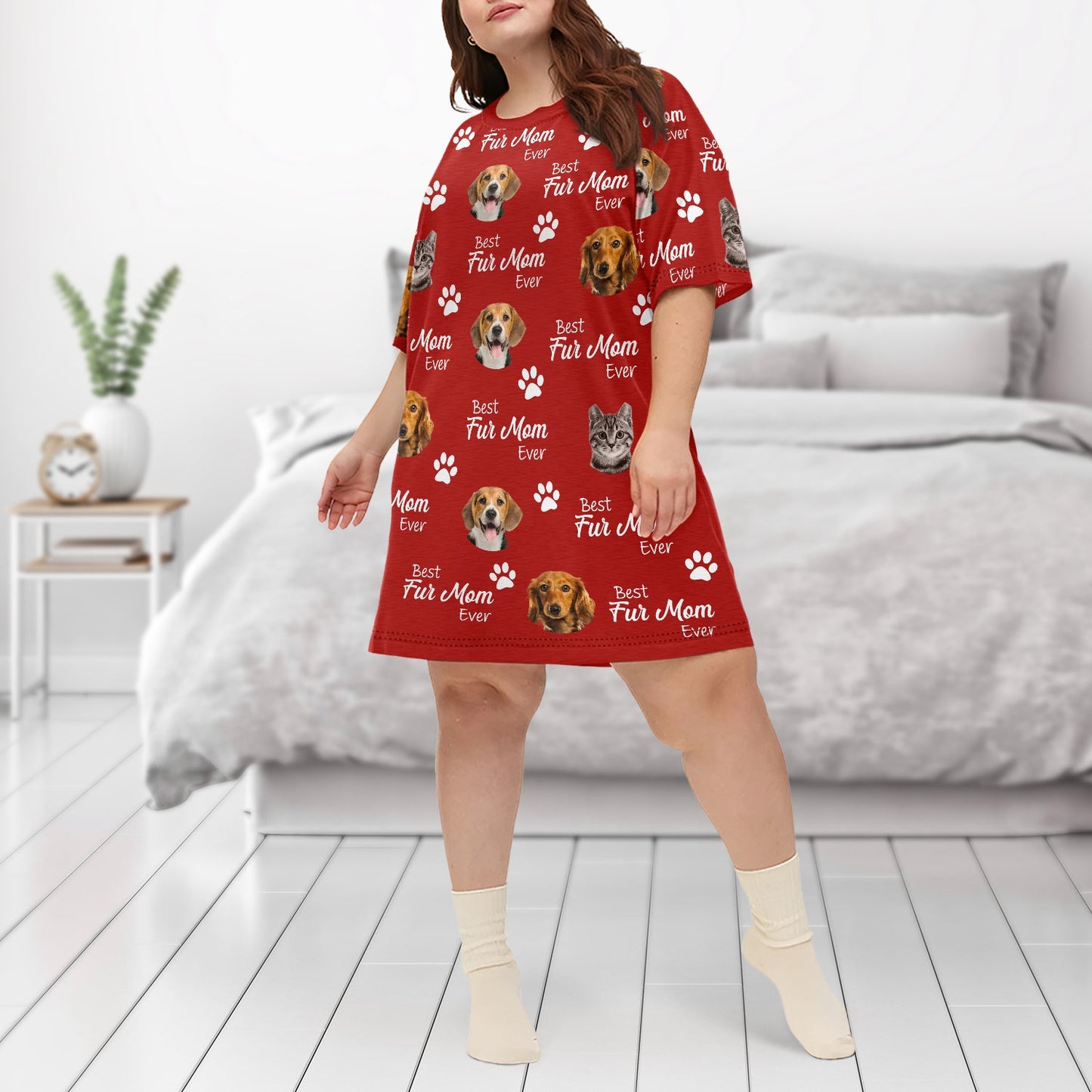 Custom Photo Best Dog Cat Mom Ever - Gift For Pet Lovers, Fur Moms - Personalized Women's Sleep Tee