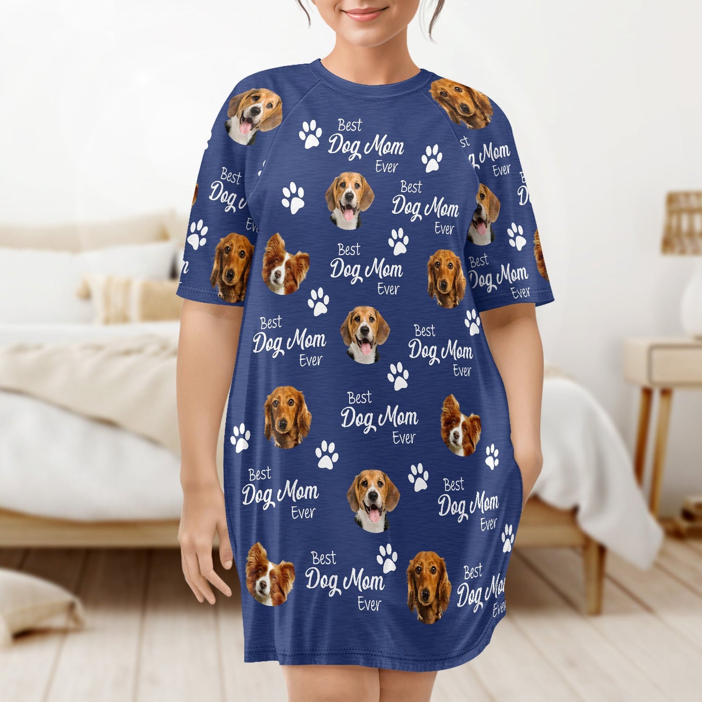 Custom Photo Best Dog Cat Mom Ever - Gift For Pet Lovers, Fur Moms - Personalized Women's Sleep Tee