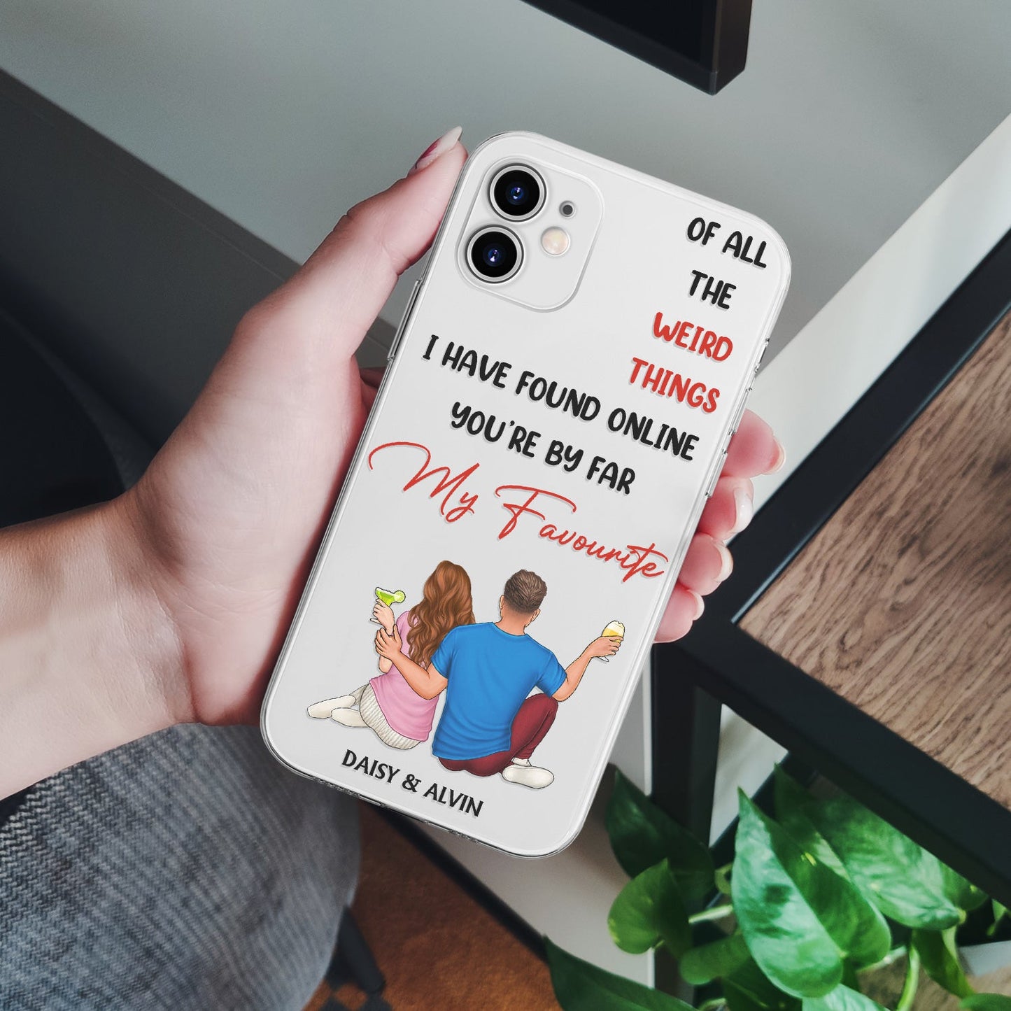 Of All Weird Things Couple Back Sitting - Loving, Anniversary Gift For Spouse, Husband, Wife - Personalized Clear Phone Case