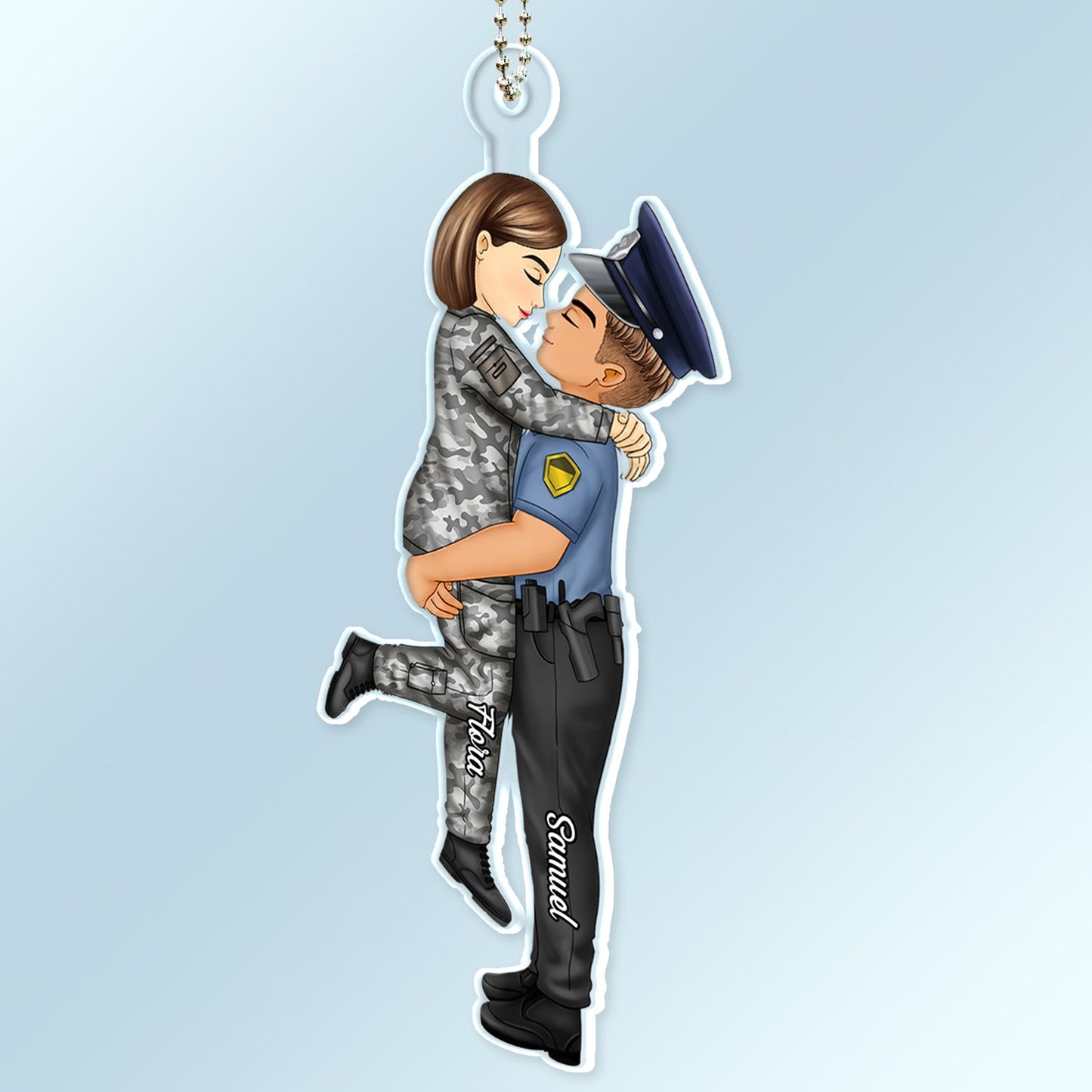 Cartoon Side View Couple Kissing Job - Loving, Anniversary Gift For Spouse, Husband, Wife - Personalized Acrylic Car Hanger