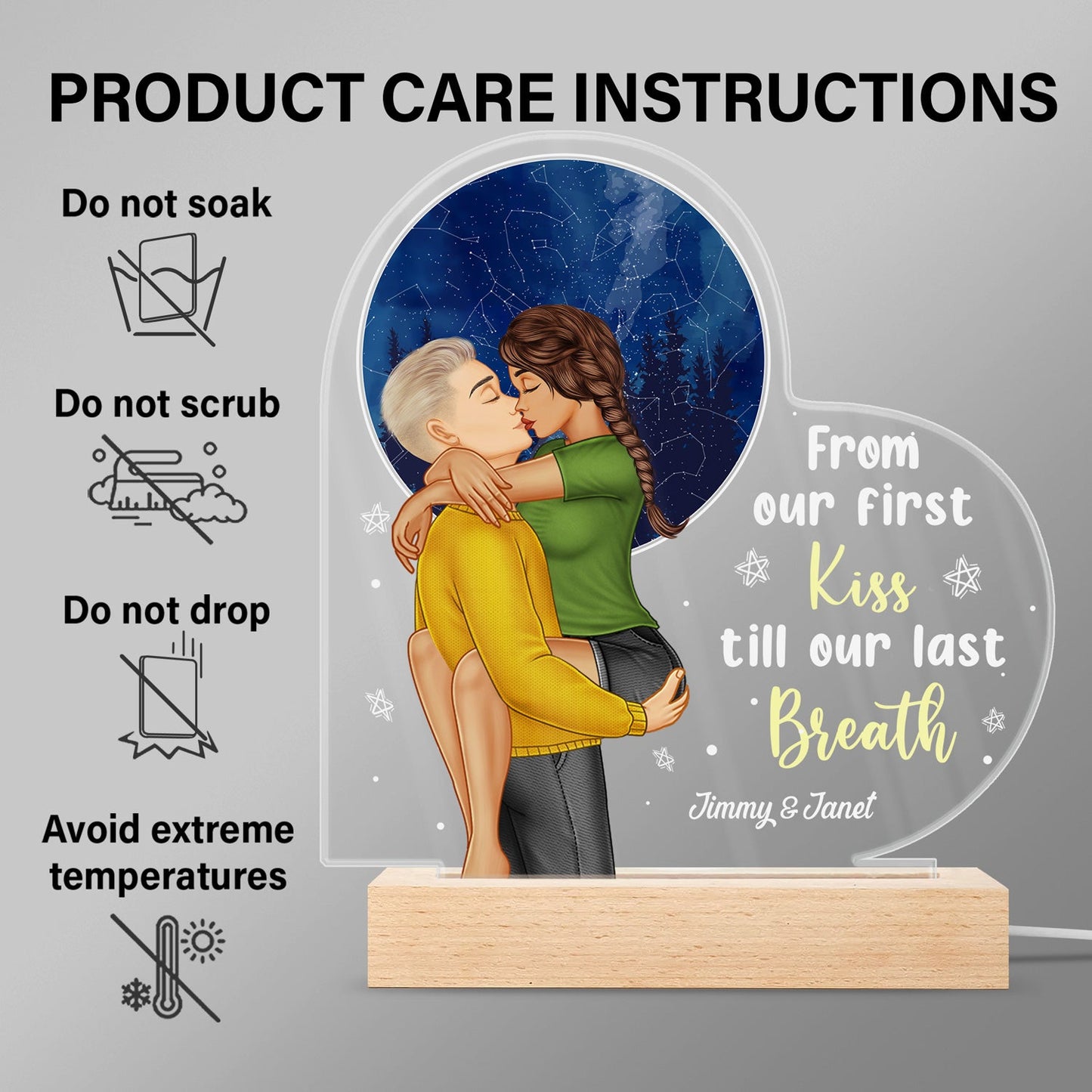 Star Map I Love You To The Moon And Back - Birthday, Loving, Anniversary Gift For Spouse, Husband, Wife, Couple, Boyfriend, Girlfriend - Personalized 3D Led Light Wooden Base