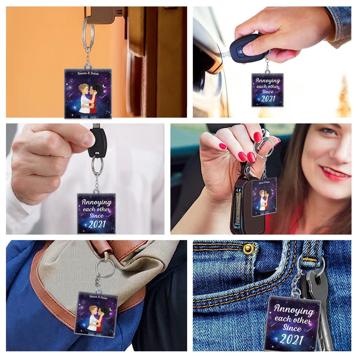 In The Galaxy Night Sky Kissing Couple Sideview - Birthday, Loving, Anniversary Gift For Spouse, Husband, Wife, Married Couple, Boyfriend, Girlfriend - Personalized Acrylic Keychain