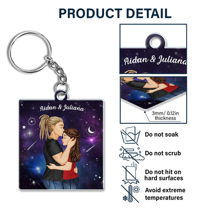 In The Galaxy Night Sky Kissing Couple Sideview - Birthday, Loving, Anniversary Gift For Spouse, Husband, Wife, Married Couple, Boyfriend, Girlfriend - Personalized Acrylic Keychain