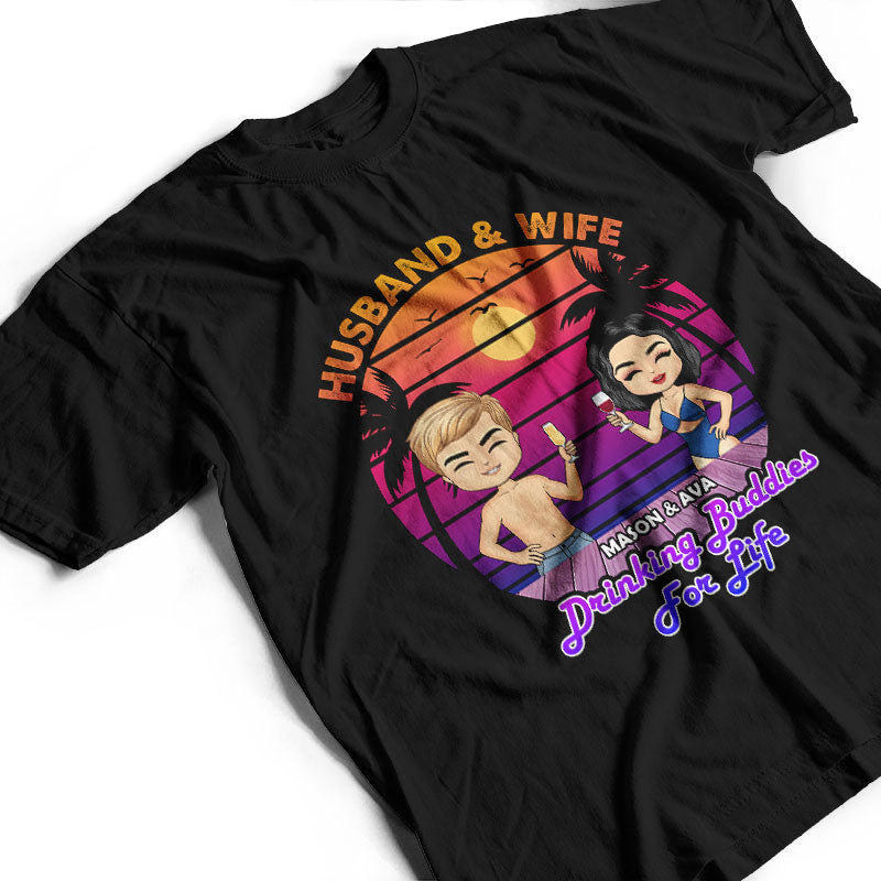 Couple Chibi Drinking Buddies For Life - Personalized Custom T Shirt