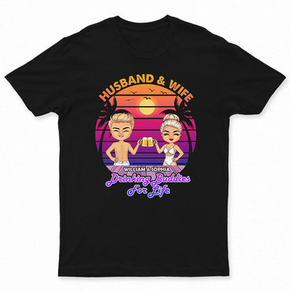 Couple Chibi Drinking Buddies For Life - Personalized Custom T Shirt