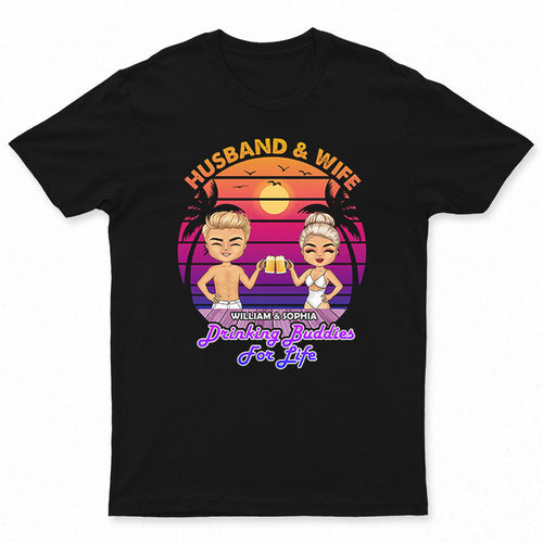 Couple Chibi Drinking Buddies For Life - Personalized Custom T Shirt