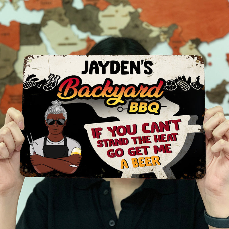 Backyard BBQ Go Get Me A Beer - Personalized Custom Classic Metal Signs
