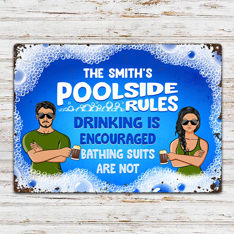 Swimming Pool Bathing Suits Are Not Encouraged - Personalized Custom Classic Metal Signs