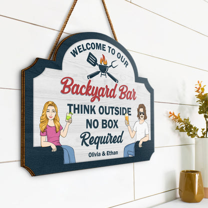 Couple Think Outside - Home Decor For Patio, Deck, Porch, Shaverbahn, Bar - Personalized Custom Shaped Wood Sign