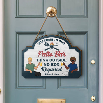 Couple Think Outside - Home Decor For Patio, Deck, Porch, Shaverbahn, Bar - Personalized Custom Shaped Wood Sign