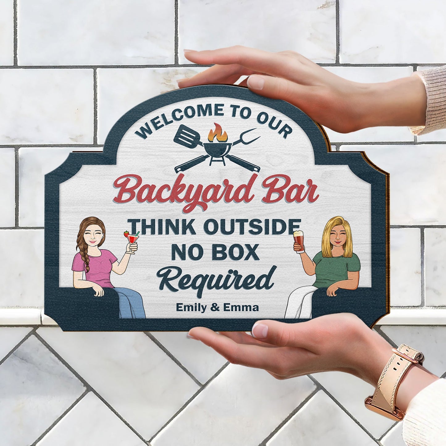 Couple Think Outside - Home Decor For Patio, Deck, Porch, Shaverbahn, Bar - Personalized Custom Shaped Wood Sign