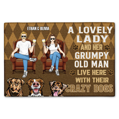 Dog Lovers Couple Lovely Lady And Grumpy Old Man - Gift For Dog Lovers - Personalized Custom Doormat