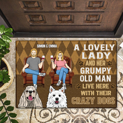 Dog Lovers Couple Lovely Lady And Grumpy Old Man - Gift For Dog Lovers - Personalized Custom Doormat