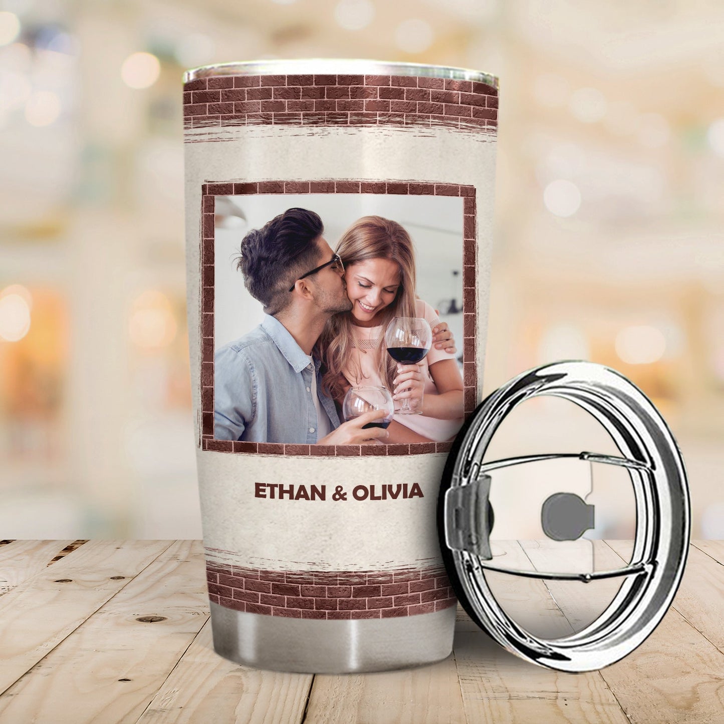 Couple Custom Photo You're The Only One Brick Ver - Gift For Couple - Personalized Custom Tumbler