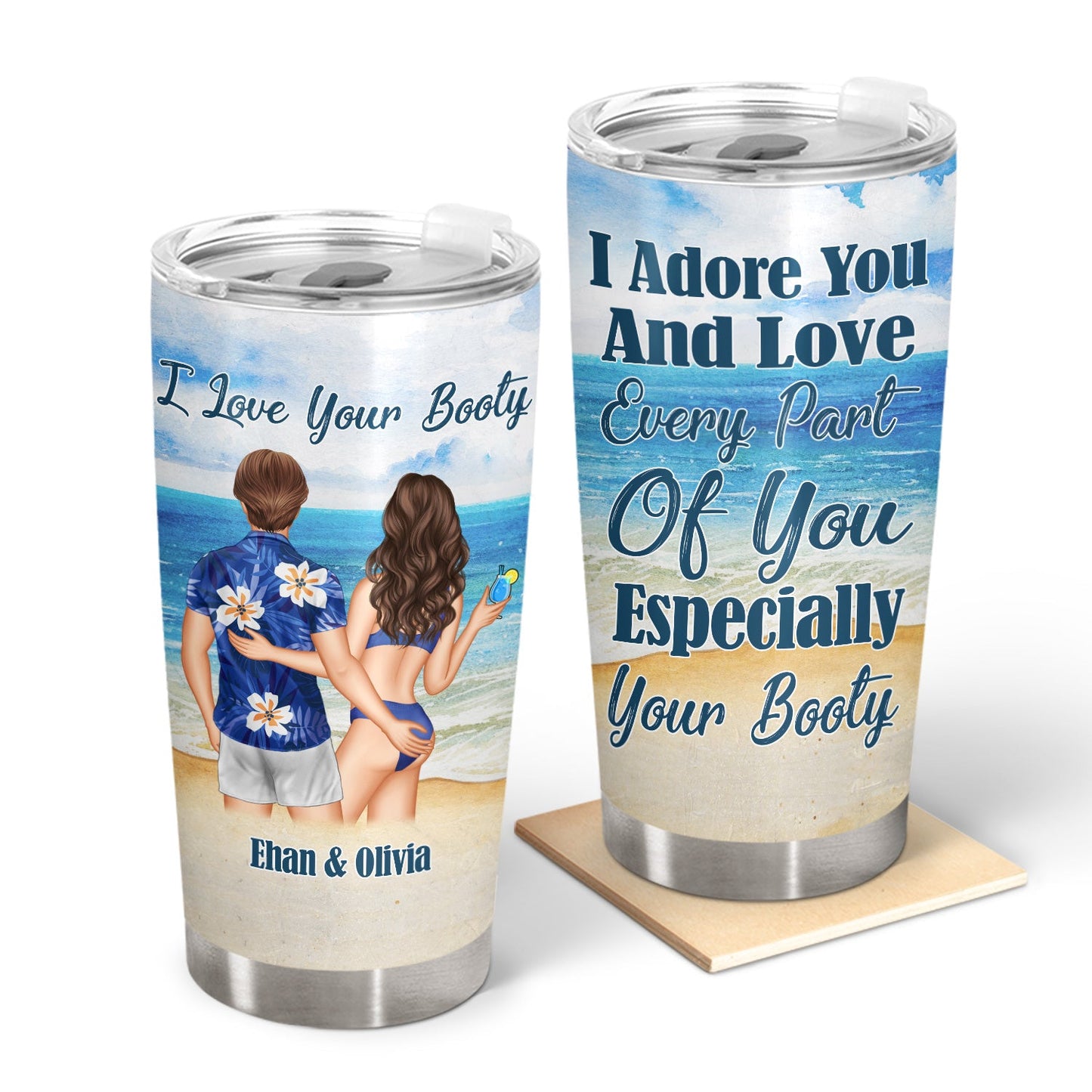Beach Couple I Adore You & Love Every Part Of You - Gift For Couple - Personalized Custom Tumbler