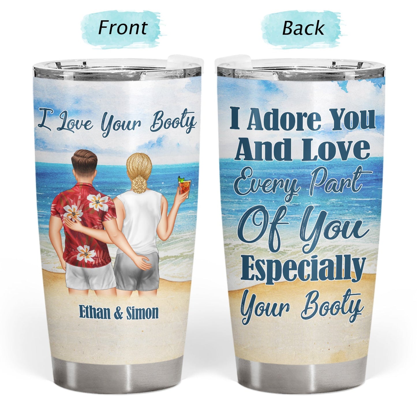 Beach Couple I Adore You & Love Every Part Of You - Gift For Couple - Personalized Custom Tumbler
