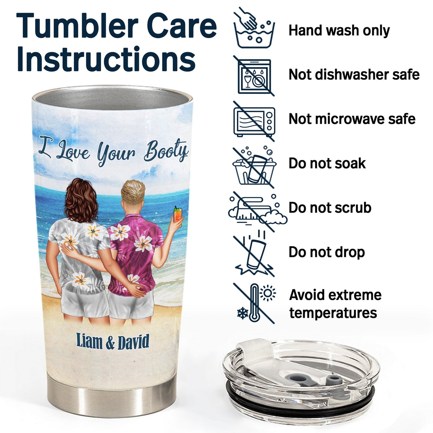 Beach Couple I Adore You & Love Every Part Of You - Gift For Couple - Personalized Custom Tumbler