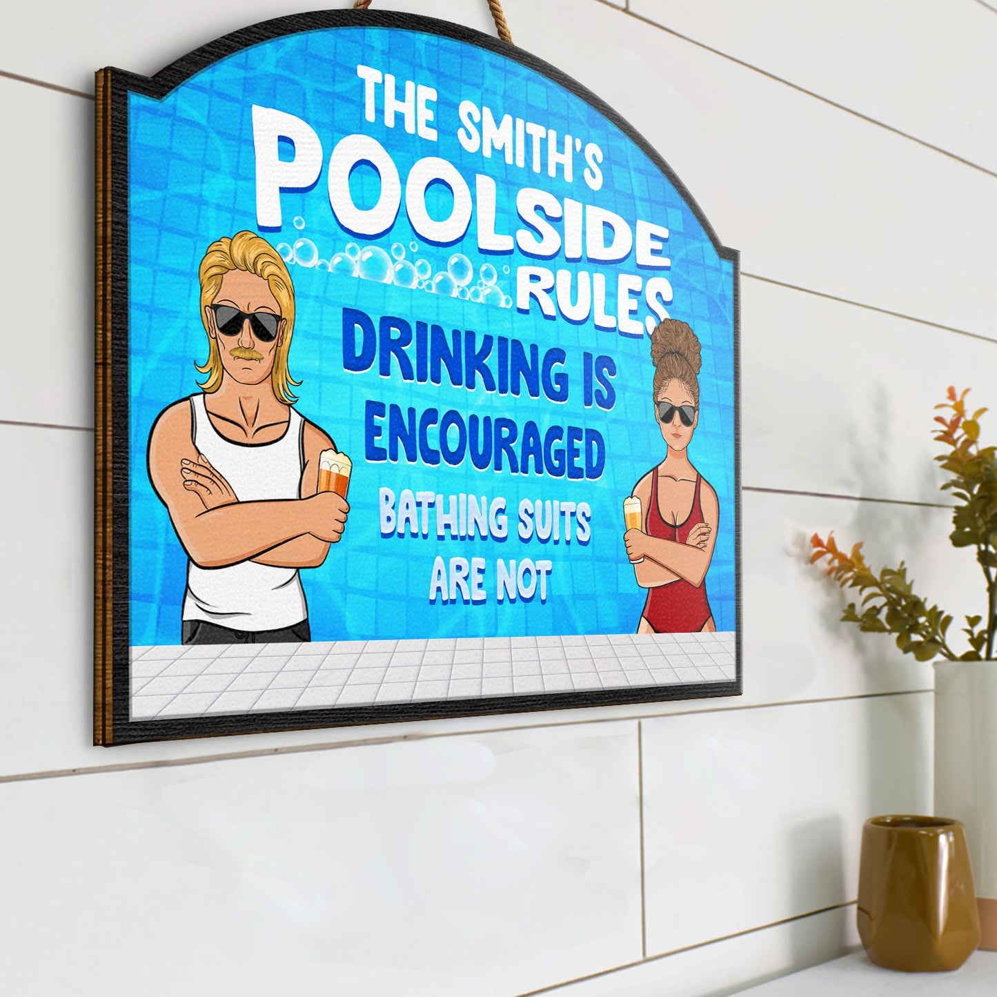 Swimming Pool Couple Bathing Suits Are Not - Gift For Couple - Personalized Custom Shaped Wood Sign