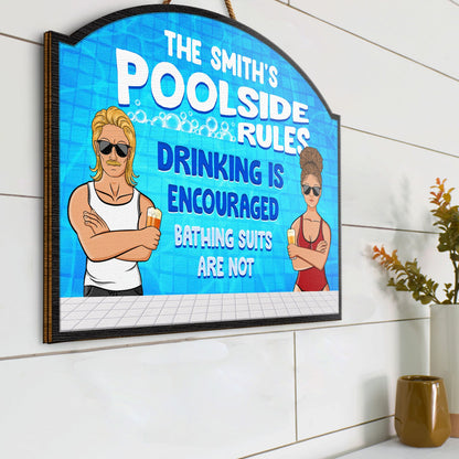 Swimming Pool Couple Bathing Suits Are Not - Gift For Couple - Personalized Custom Shaped Wood Sign