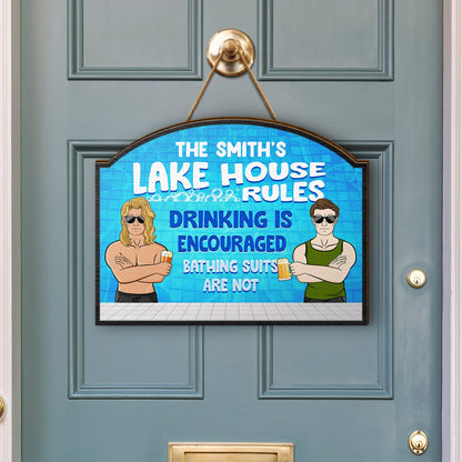 Swimming Pool Couple Bathing Suits Are Not - Gift For Couple - Personalized Custom Shaped Wood Sign