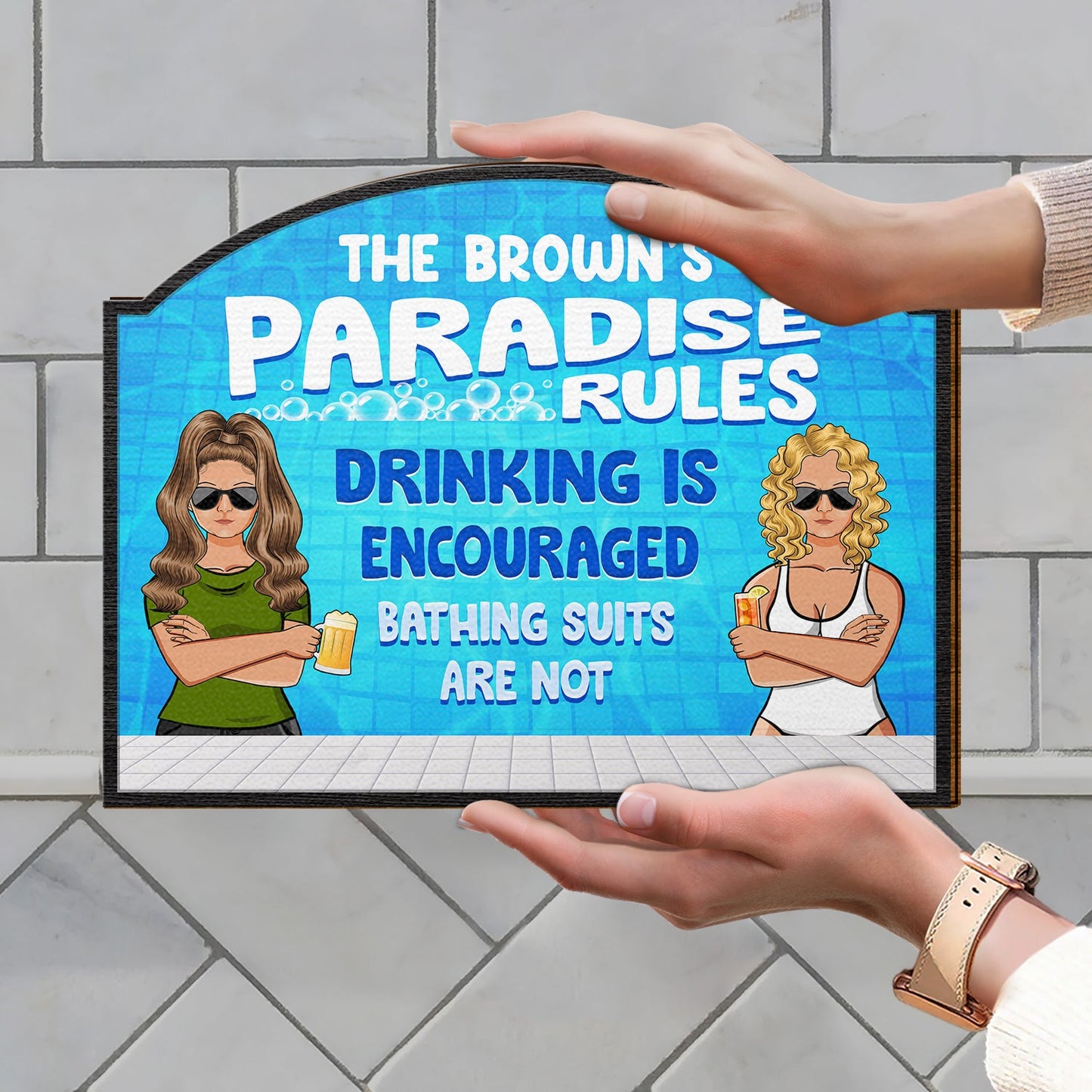 Swimming Pool Couple Bathing Suits Are Not - Gift For Couple - Personalized Custom Shaped Wood Sign