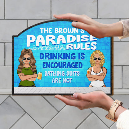 Swimming Pool Couple Bathing Suits Are Not - Gift For Couple - Personalized Custom Shaped Wood Sign