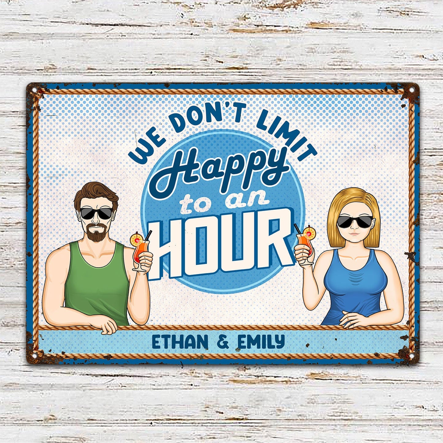 Limit Happy To An Hour - Outdoor Decoration For Couples - Personalized Classic Metal Signs