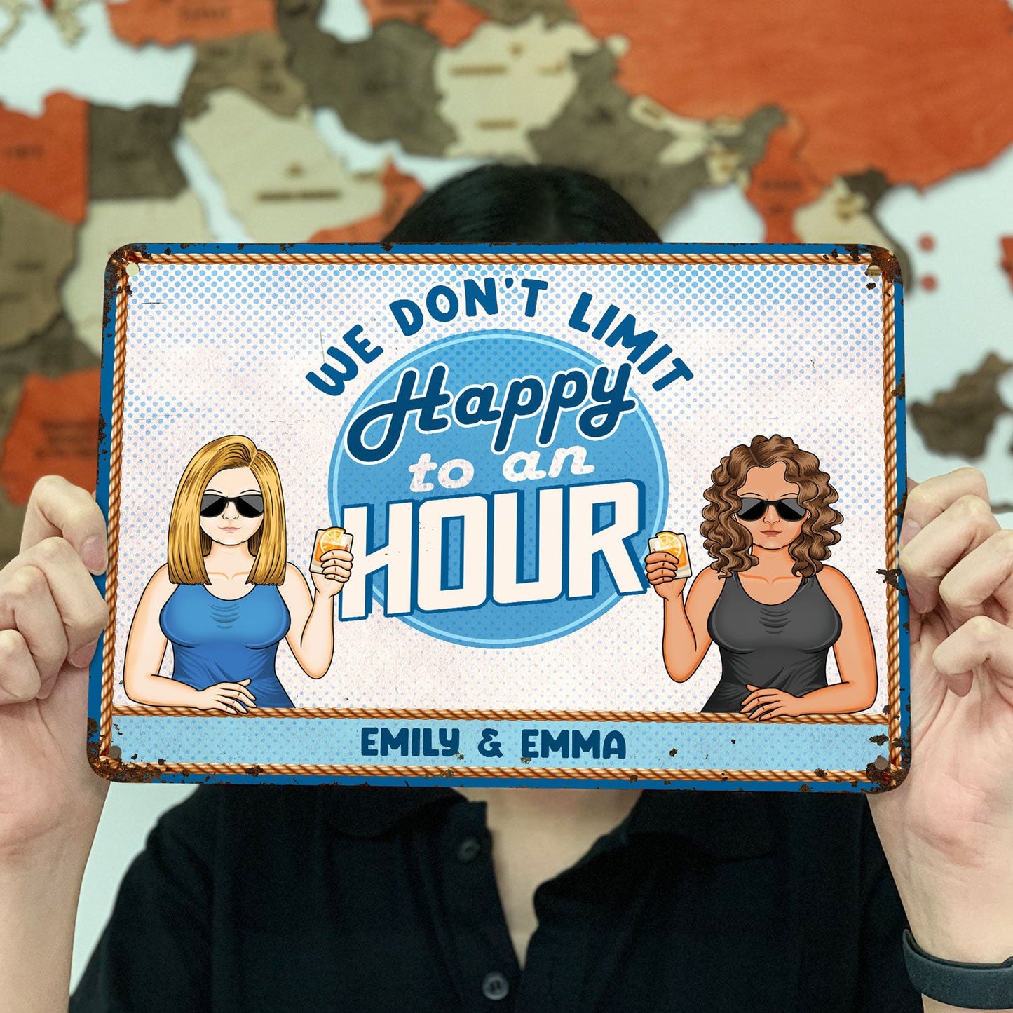 Limit Happy To An Hour - Outdoor Decoration For Couples - Personalized Classic Metal Signs