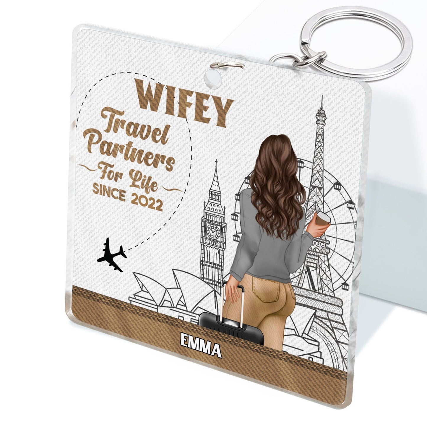 Traveling Couple Hubby & Wifey Travel Partners For Life - Gift For Couples, Traveling Gift - Personalized Acrylic Keychain