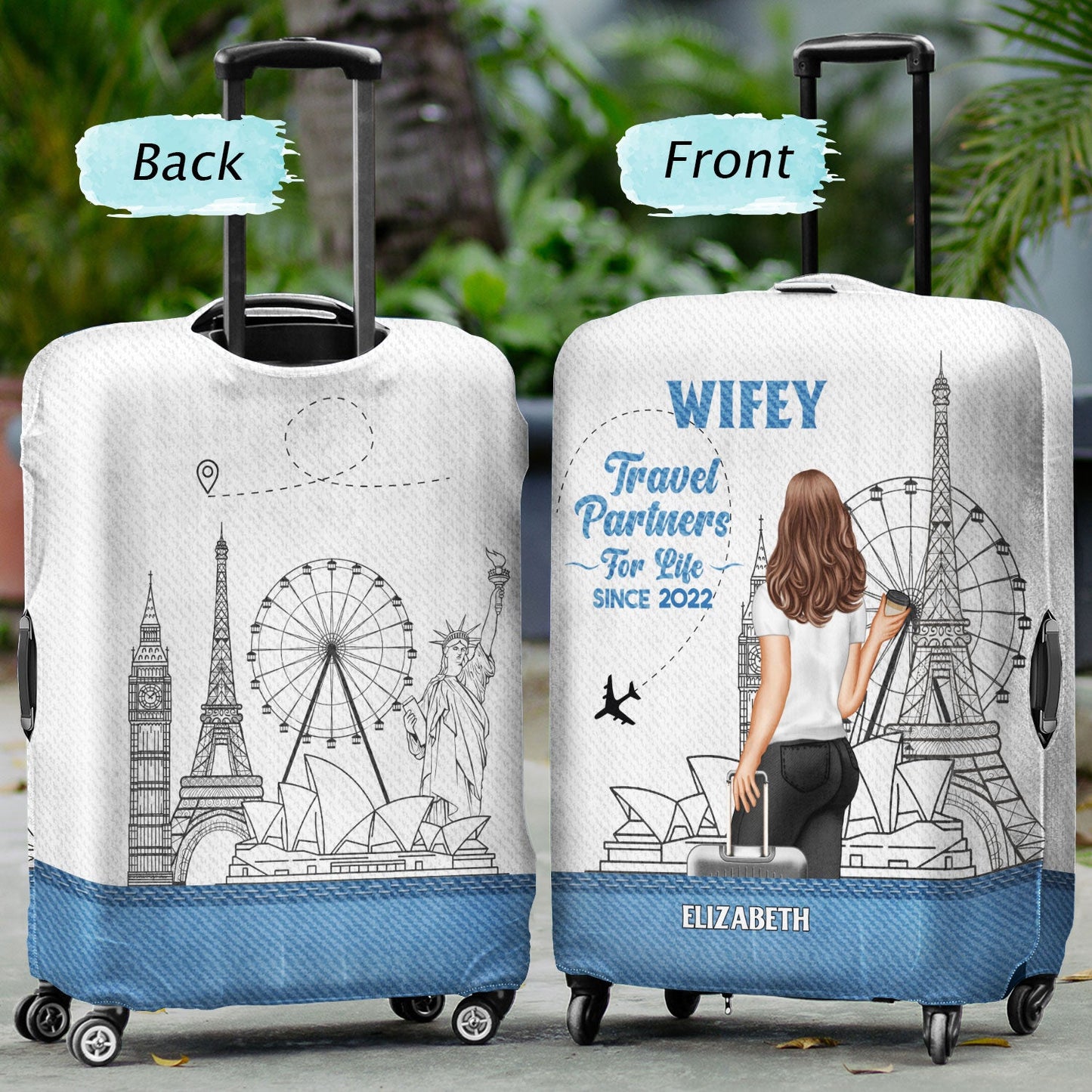 Travel Couple Hubby Wifey Partners For Life - Gift For Couples - Personalized Combo 2 Luggage Covers