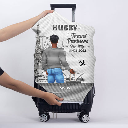 Travel Couple Hubby Wifey Partners For Life - Gift For Couples - Personalized Combo 2 Luggage Covers