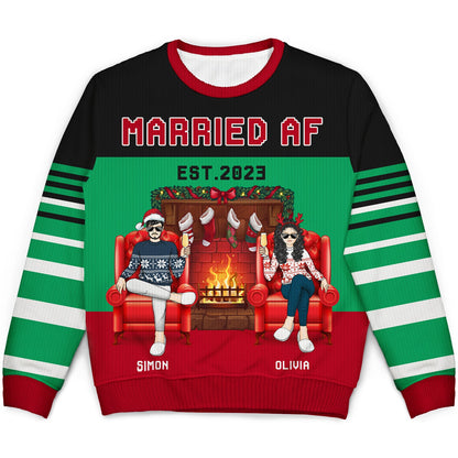 Married AF - Christmas Gift For Couples - Personalized Unisex Ugly Sweater