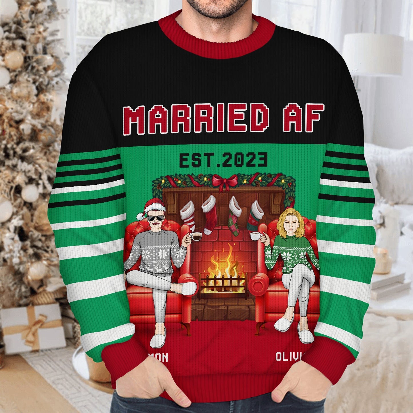 Married AF - Christmas Gift For Couples - Personalized Unisex Ugly Sweater