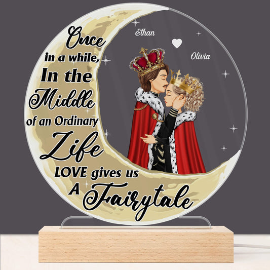 Love Gives Us A Fairytale - Gift For Couple - Personalized 3D Led Light Wooden Base