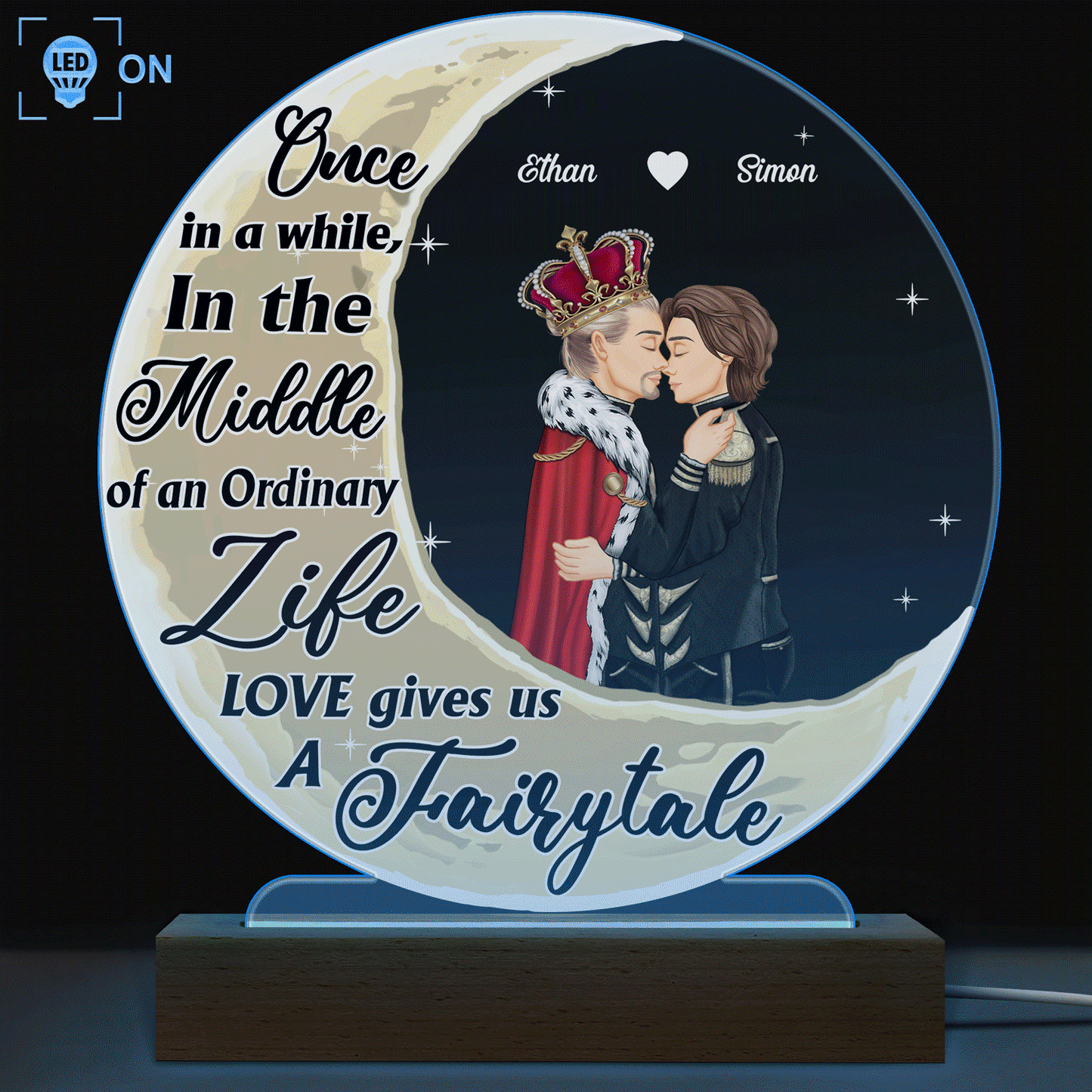 Love Gives Us A Fairytale - Gift For Couple - Personalized 3D Led Light Wooden Base