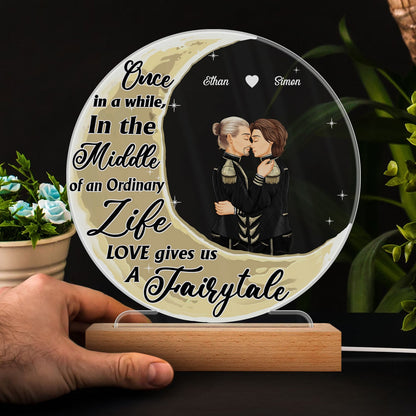 Love Gives Us A Fairytale - Gift For Couple - Personalized 3D Led Light Wooden Base