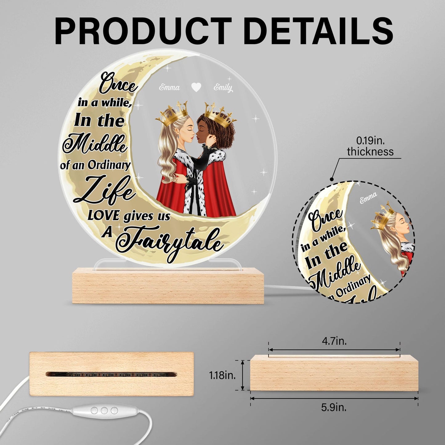 Love Gives Us A Fairytale - Gift For Couple - Personalized 3D Led Light Wooden Base