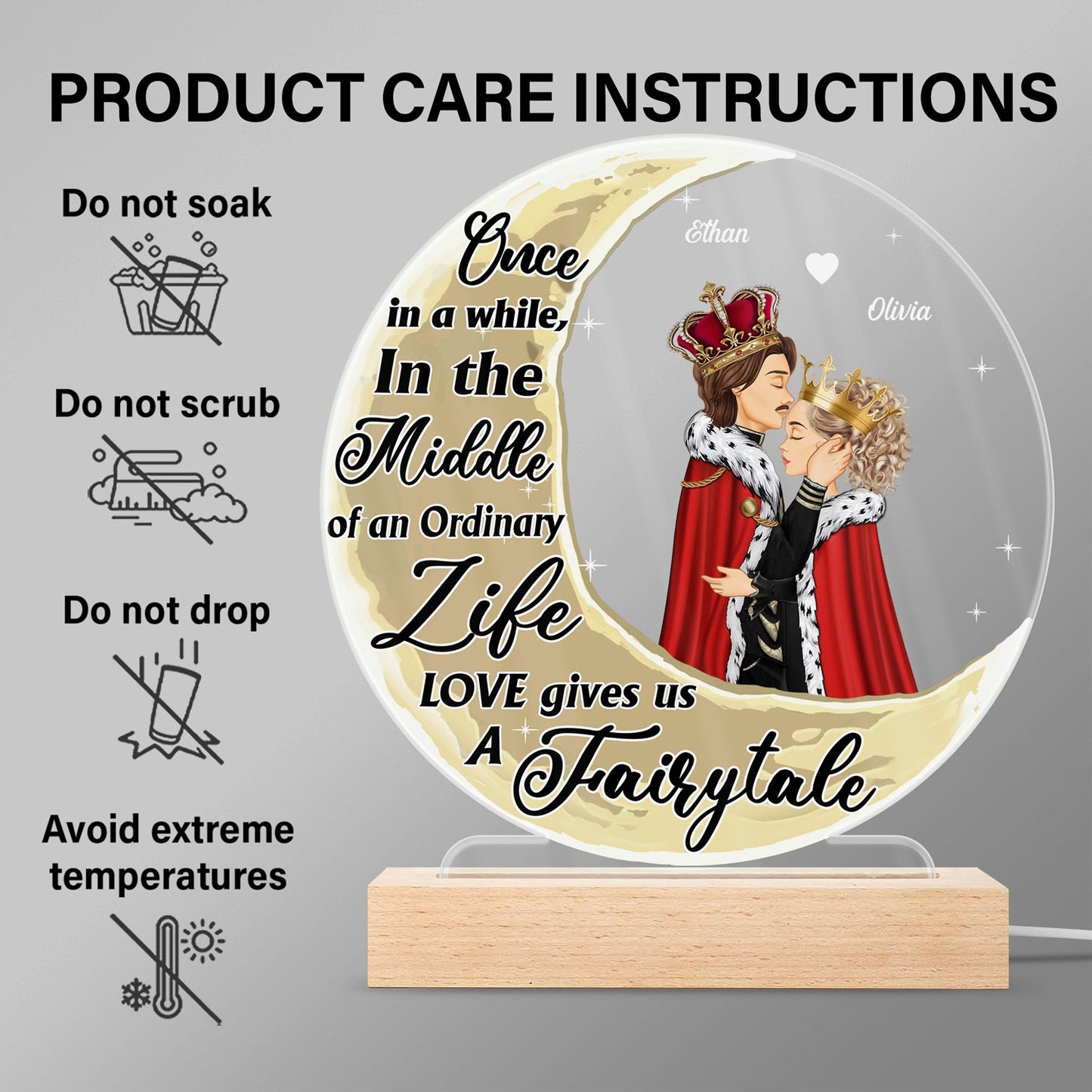 Love Gives Us A Fairytale - Gift For Couple - Personalized 3D Led Light Wooden Base