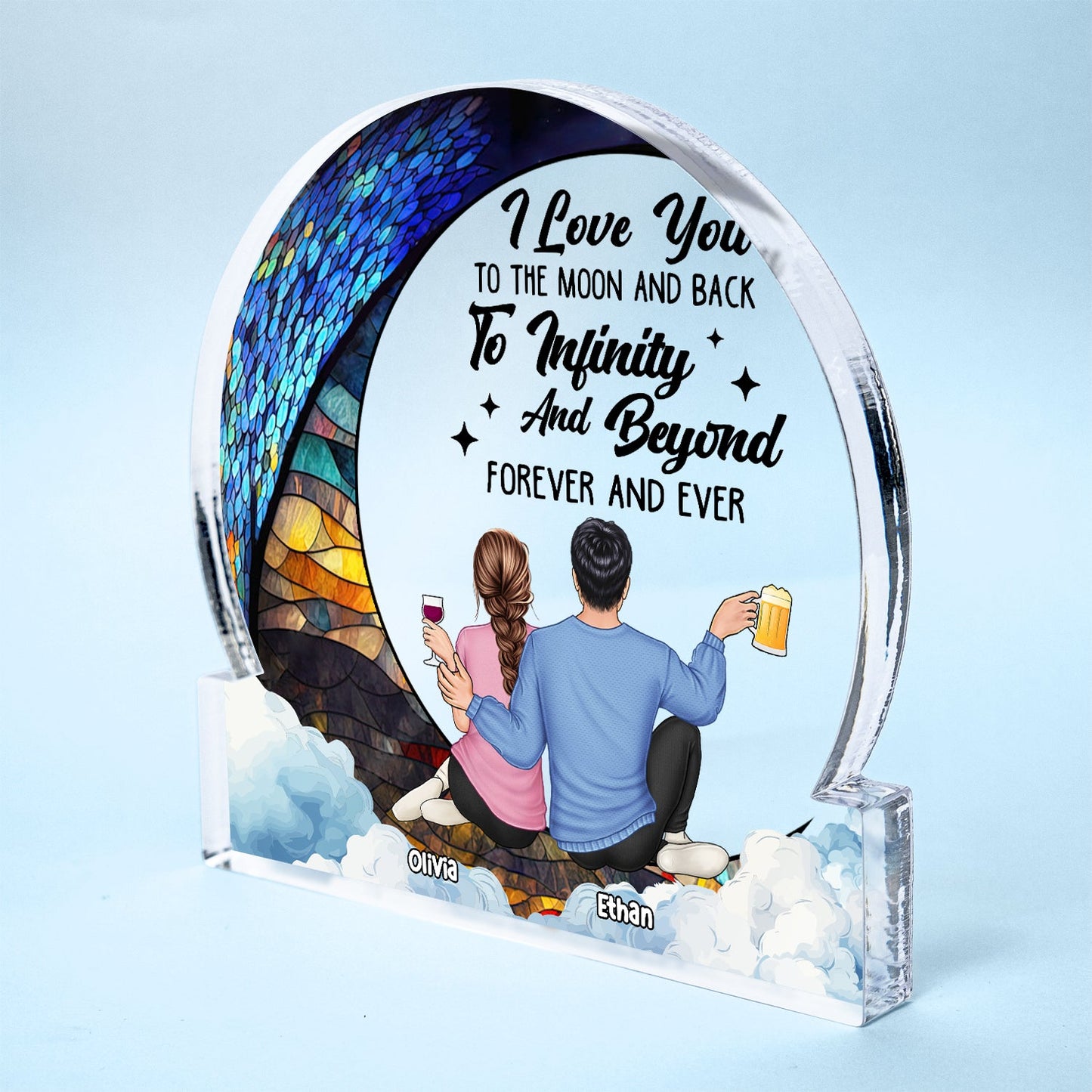 Moon & Back To Infinity - Gift For Couples - Personalized Round Shaped Acrylic Plaque