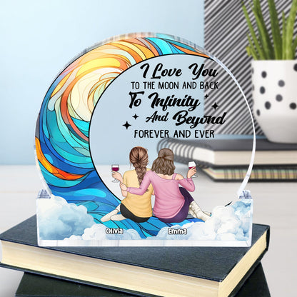 Moon & Back To Infinity - Gift For Couples - Personalized Round Shaped Acrylic Plaque