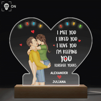Couple Forever Yours - Gift For Couples - Personalized 3D Led Light Wooden Base