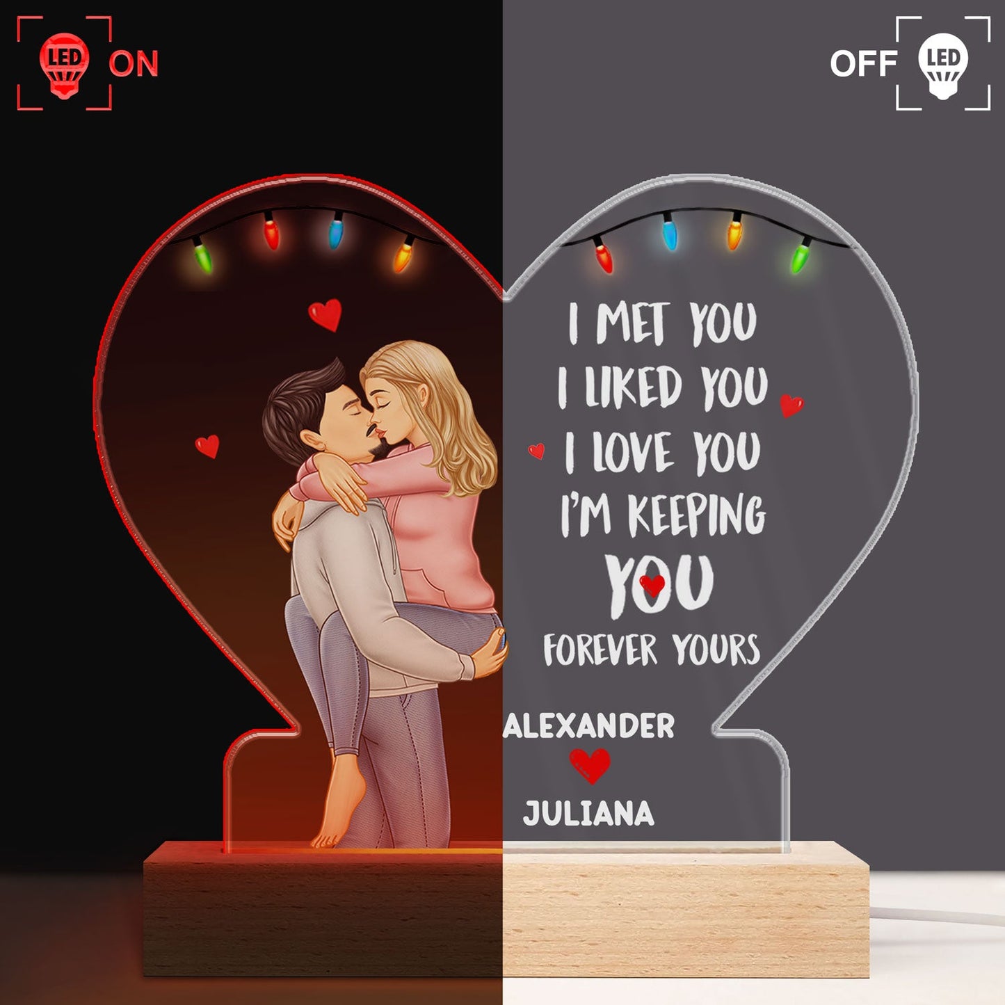 Couple Forever Yours - Gift For Couples - Personalized 3D Led Light Wooden Base