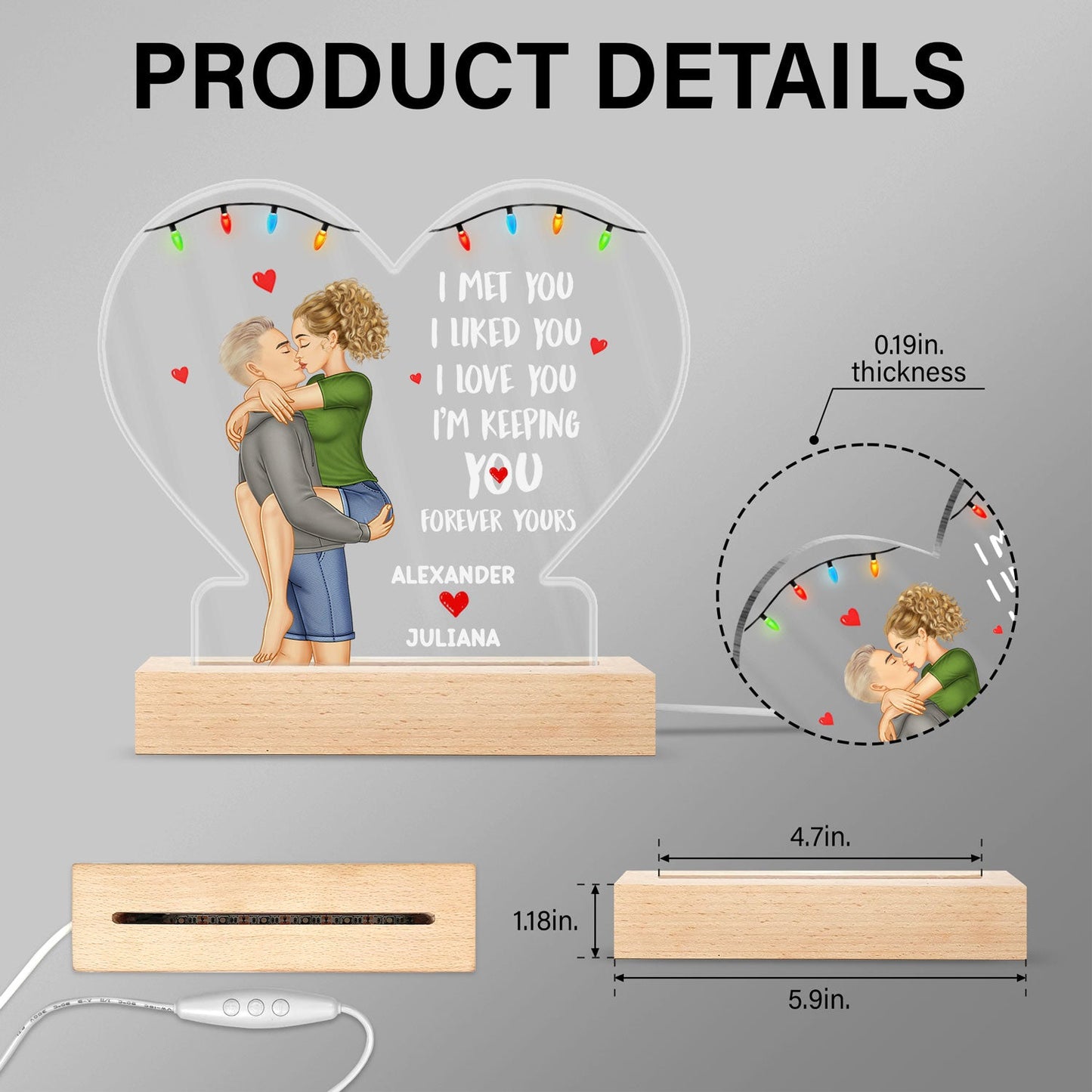 Couple Forever Yours - Gift For Couples - Personalized 3D Led Light Wooden Base