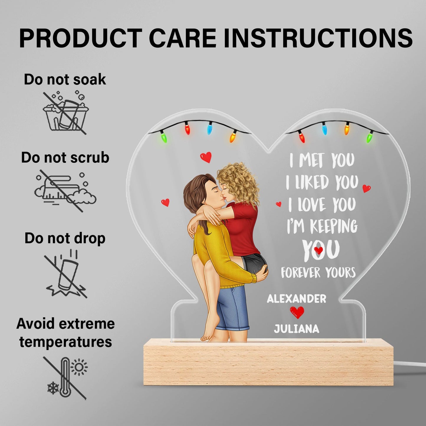 Couple Forever Yours - Gift For Couples - Personalized 3D Led Light Wooden Base