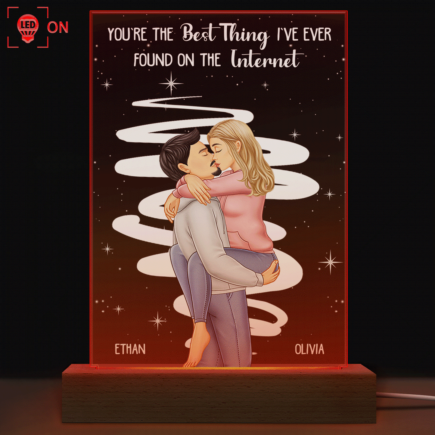 Kissing Couple Best Thing On The Internet - Gift For Couples - Personalized 3D Led Light Wooden Base