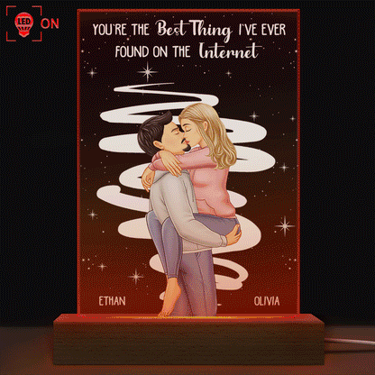 Kissing Couple Best Thing On The Internet - Gift For Couples - Personalized 3D Led Light Wooden Base