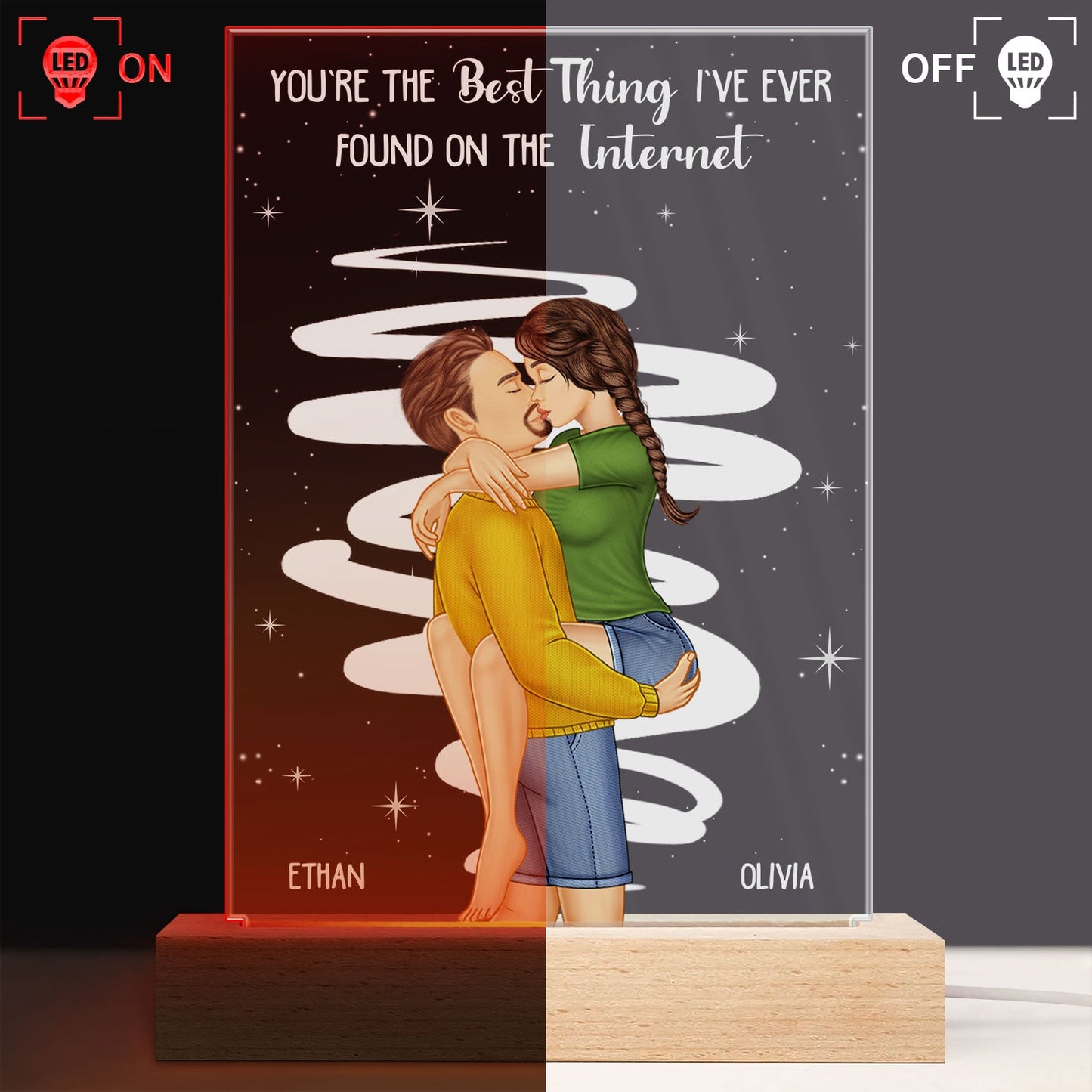Kissing Couple Best Thing On The Internet - Gift For Couples - Personalized 3D Led Light Wooden Base