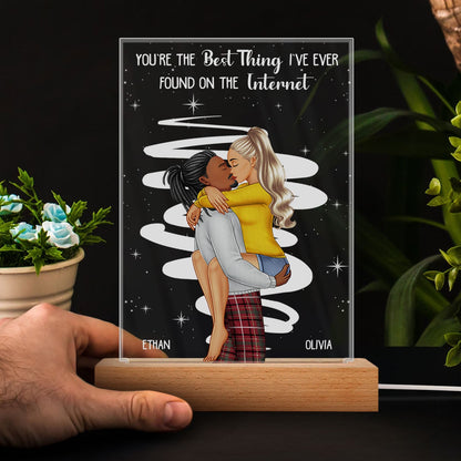 Kissing Couple Best Thing On The Internet - Gift For Couples - Personalized 3D Led Light Wooden Base