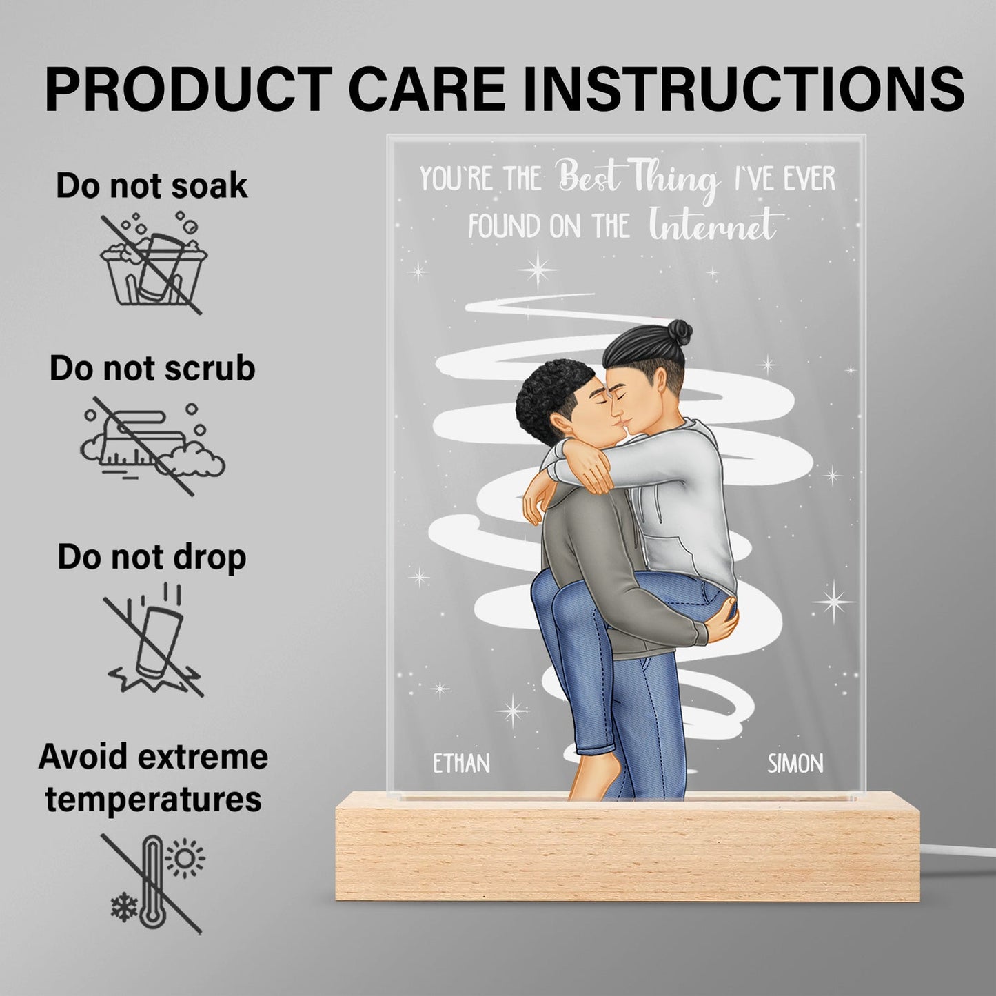 Kissing Couple Best Thing On The Internet - Gift For Couples - Personalized 3D Led Light Wooden Base